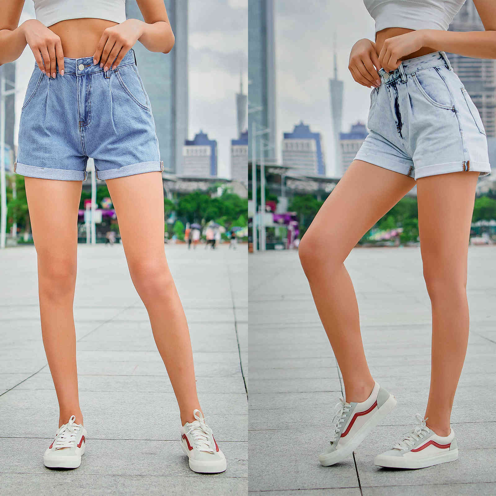 fashion denim shorts women high waist shorts jeans wide leg casual Female shorts Loose Plus size 210611
