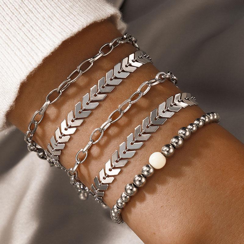 Charm Bracelets 5 Pcs/Set Gold Snake Chain Set For Women Multiple Stackable Wrap Braclets Basic Hand Jewelry Bracelet