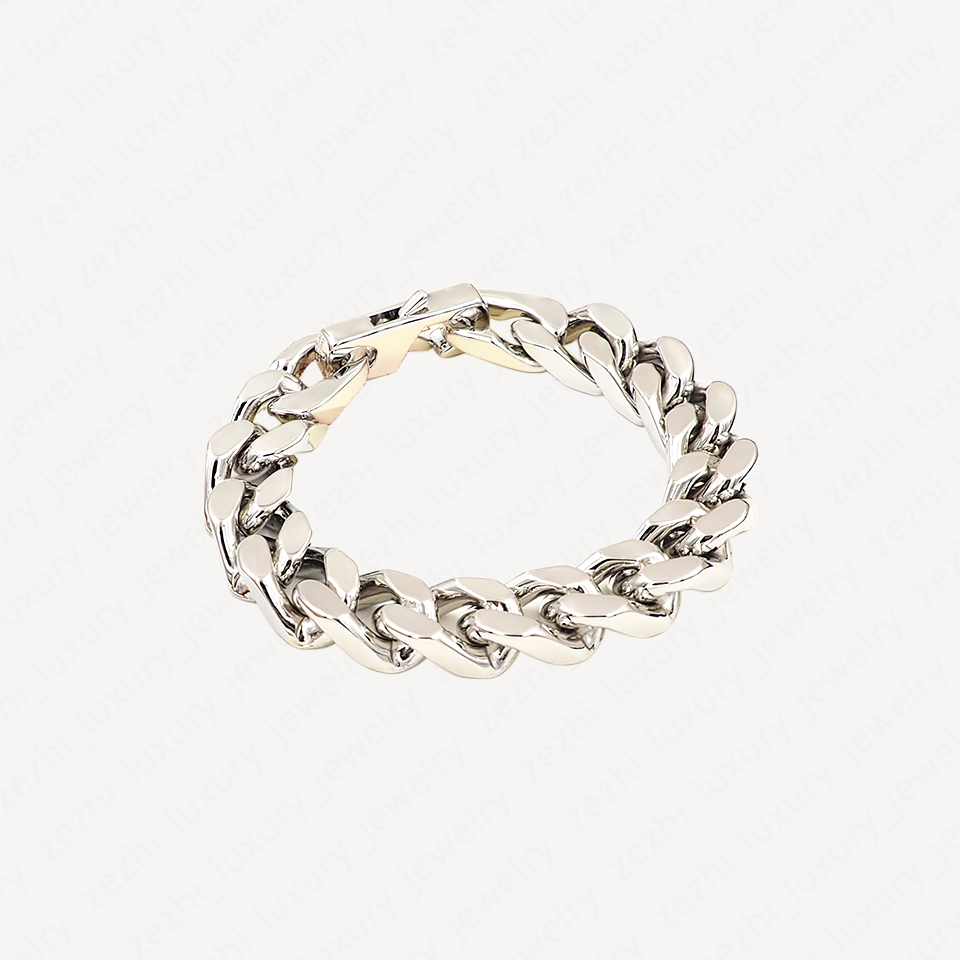 Men Hip Hop Bracelet Chain 18k White Gold Plated Miami Cuban Link Chains Charm Bracelets for man Promise Retro fashion Accessories
