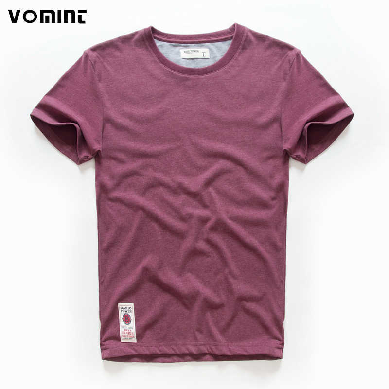 VOMINT Mens Cotton Solid T-Shirt Short Sleeve T-shirt Multi Pure Color Fancy Yarns T Shirt color wine brown white lblue 210707
