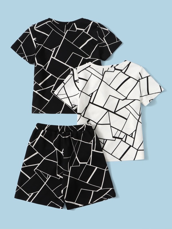 Toddler Boys Geo Print Tee & Drawstring Waist Shorts Set SHE