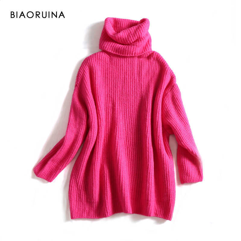 BIAORUINA 15 Color Women Fashion Solid Casual Knitted Sweater Female Turtleneck Oversized Pullover Ladies Elegant Loose Sweater 210918