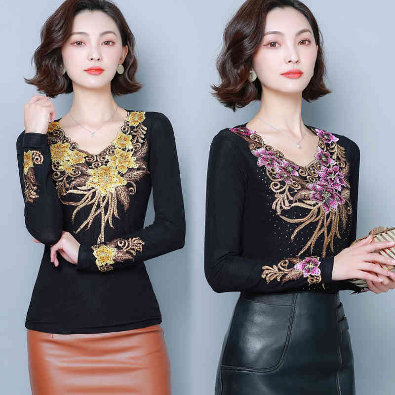 Fashion Embroidery Long Sleeve Tops Women Blusas Mujer De Moda 5XL 6XL Plus Size Blouse Casual Autumn Slim Shirt 7757 50 210506