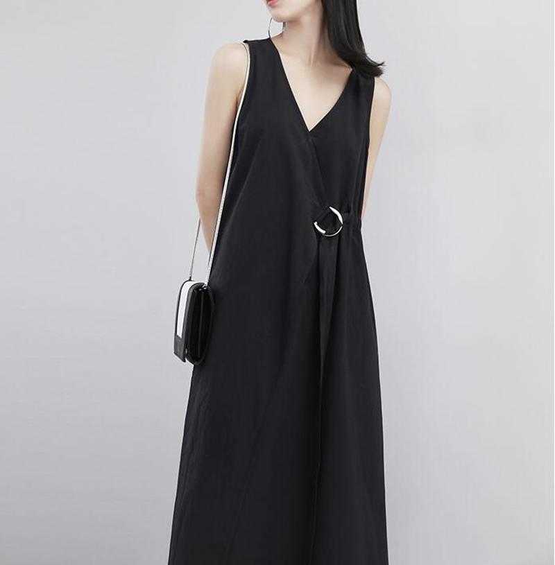 Spring Summer Women's Black Vest Dress V Neck Sleeveless High Waist Belts Asymmetrical Long 210615
Spring Summer Women's Black Vest Dress V Neck Sleeveless High Waist Belts Asymmetrical Long 210615