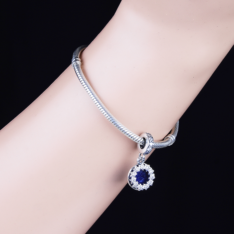 925 Sterling Silver Blue Galaxy Enamel Zirconia Stars Arrangement & Heart Circle Pendant Beads Fit Original Pandora Charm Bracelet Making Women Berloq