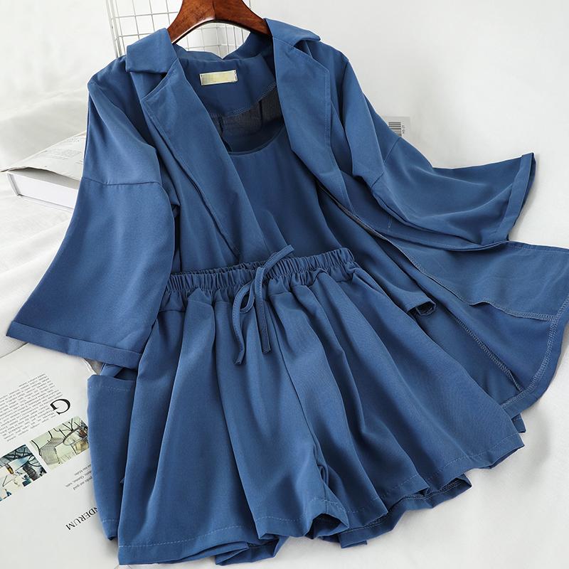 Female Outfits Korean Women Three Piece Sets Spring Summer Blazer Jacket Shorts 3 Pcs Set Woman Elegant Suits Tracksuits Two Dress