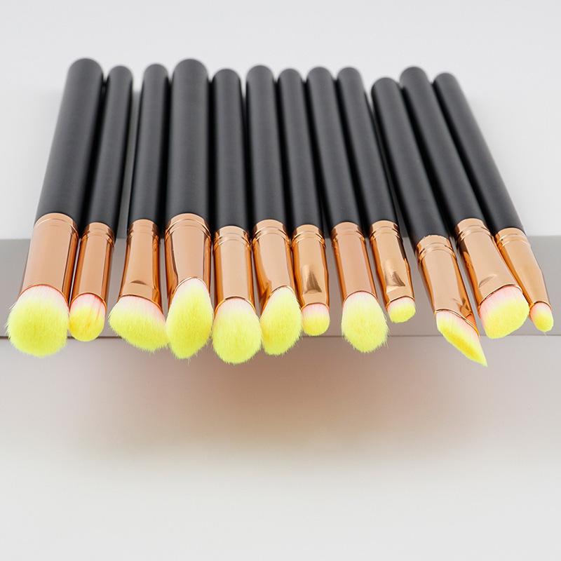 Makeup Brushes GUJHUI 12pcs Yellow Hair Wood Handle Eye Set Eyeliner Eyebrow Eyeshadow Cosmetic Beauty Maquiagem Tools