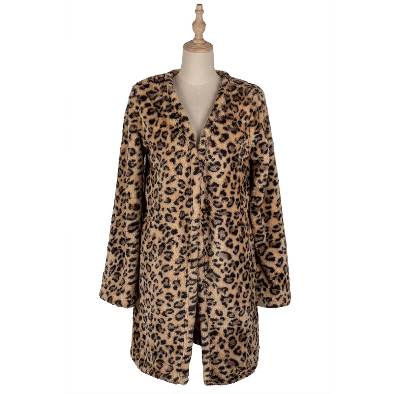 Autumn Winter Women Leopard Open Stitch Teddy Coat Fashion Street style Long Sleeve Female Outwear Casual Coats 210510
