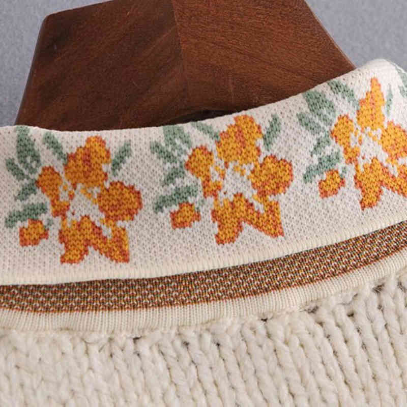 Casual Woman Flower Patchwork Knitted Cardigan Fashion Ladies Autumn Soft Beige Sweater Female Chic Long Sleeve Tops 210515