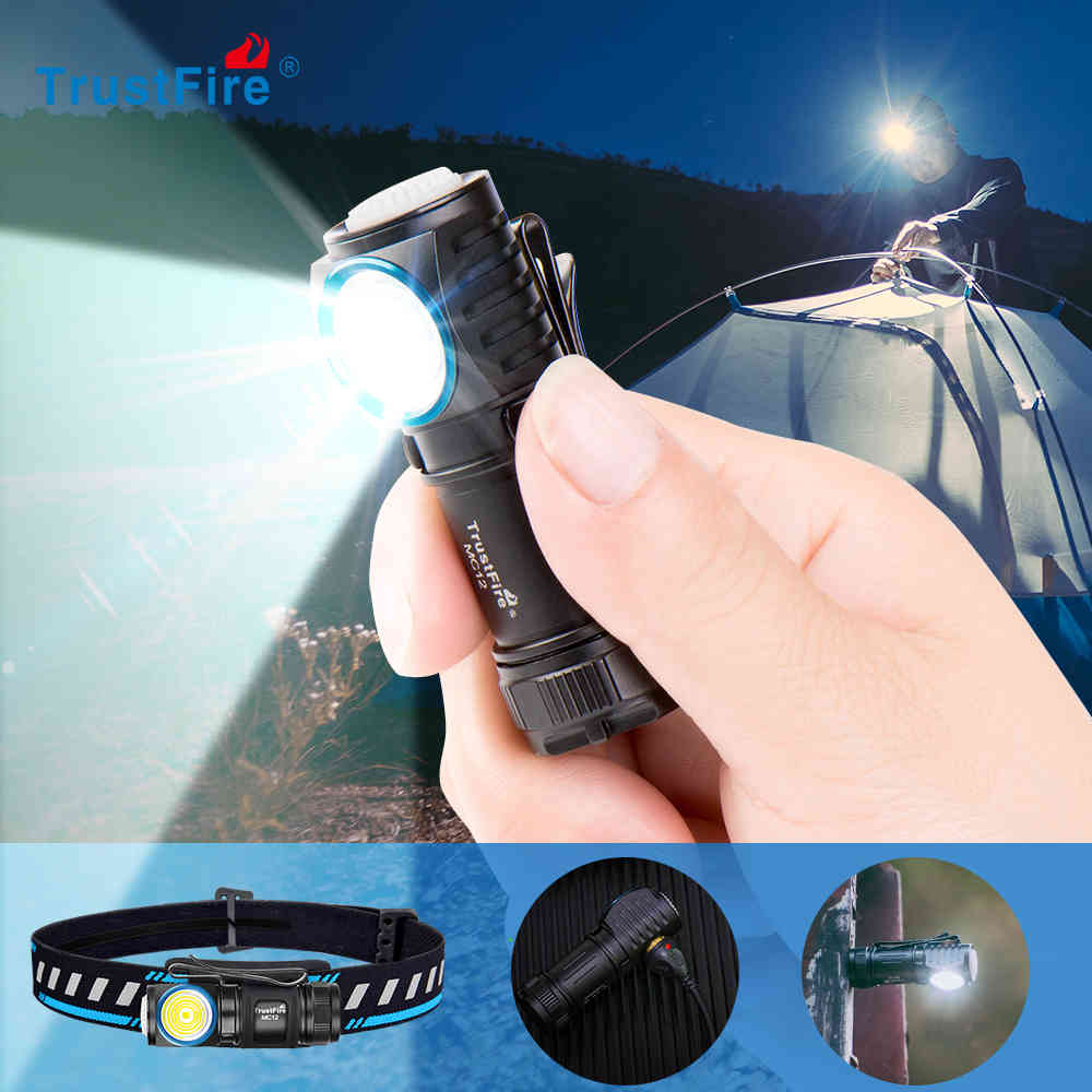 

TrustFire MC12 EDC Powerful LED Flashlight 1000Lumens Magnetic Rechargeable Head Lamp CREE XP-L HI Camping Torch Flash Light 210322