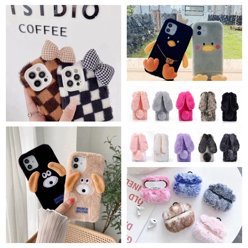 

Beautiful Gift Fashion Fluffy Cartoon Cute Animals Phone Cases with Airpods 1 2 3pro Sets for iphone 13 12 11 Pro Max 12Mini 11P X XR XSMax 7P 8P 7 8 case Cover