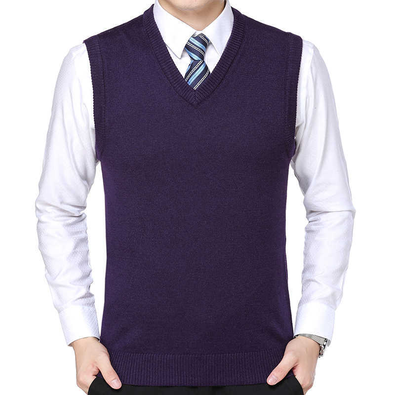 Man Cashmere Vest Casual Solid Color Sleeveless Sweater V-Neck Male Knit Clothing Pullovers Jumper Y0907