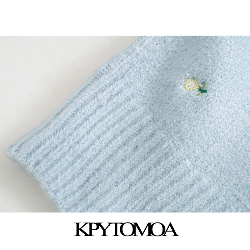 Women Fashion Floral Embroidered Knitted Cardigan Sweater V Neck Long Sleeve Female Outerwear Chic Tops 210420