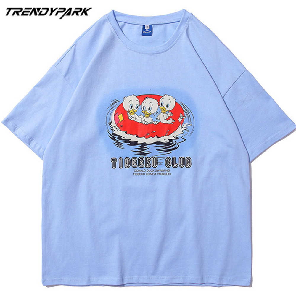 Men's T-shirt Funny Cartoon Small Ducks Summer Short Sleeve Printed Tee Hip Hop Oversized Cotton Casual Harajuku Tshirts 210601