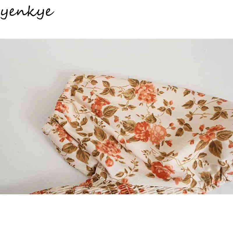 Holiday Summer Dress Women Vintage Floral Print Chiffon Female Puff Sleeve Sexy Hem Slits Midi A-line Vestido 210430