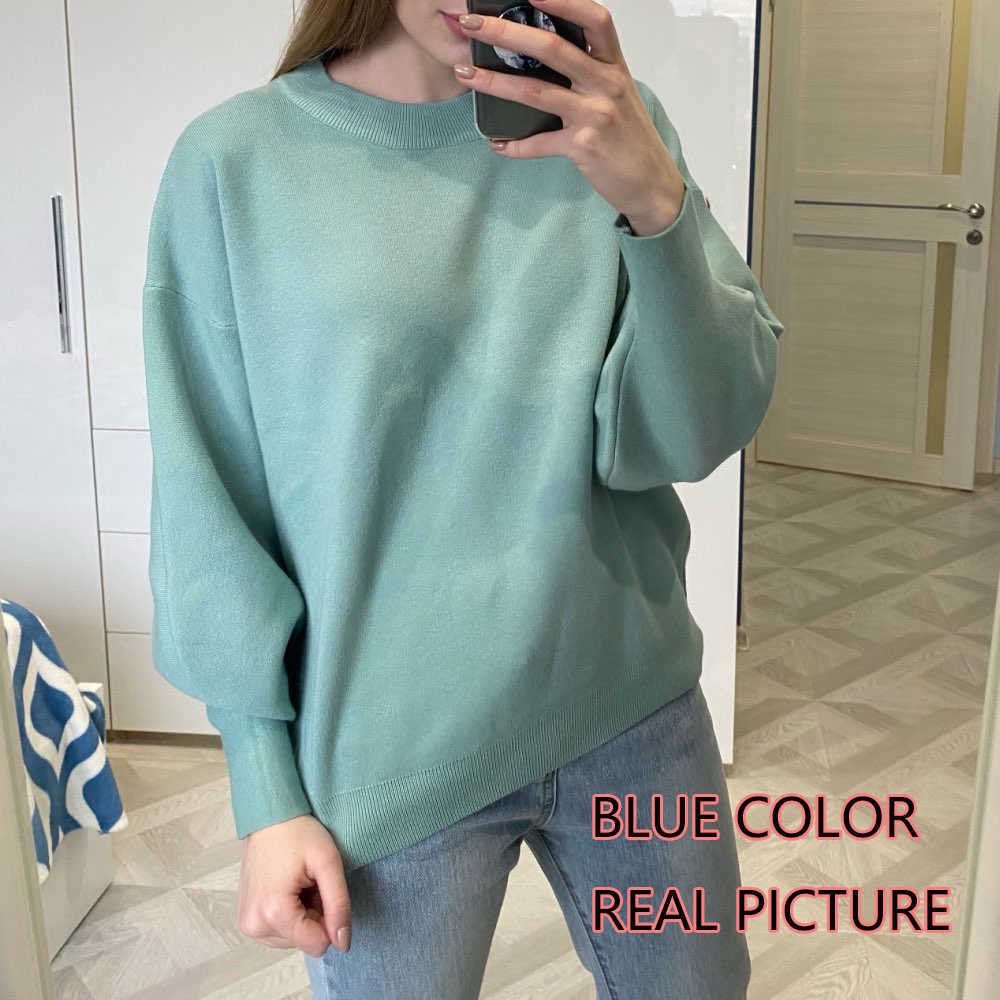 Pull Femme Winter Autumn Oversized Knitted Cashmere Blend Sweater Women Lantern Sleeve Basic Thicken Pullovers C-234 210908