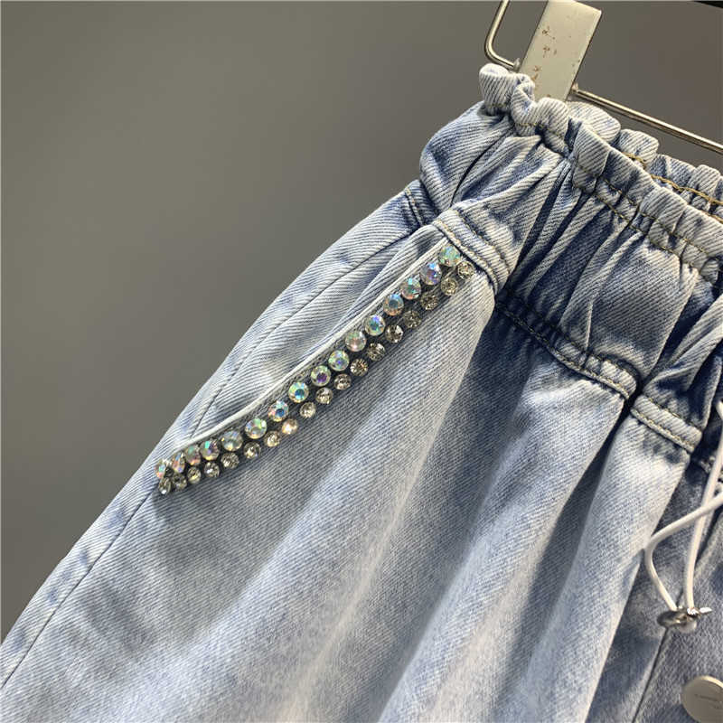 Summer European Women Exquisite Denim Shorts Ladies Fashion Plus Size Loose Wide Leg A- Line Jeans Pants 210809