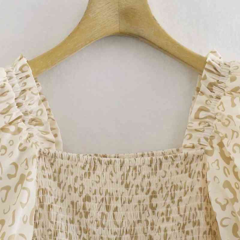 Summer Women Square Collar Elastic Bust Printed Midi Dress Female Puff Sleeve Clothes Casual Lady Loose Vestido D7712 210430Z