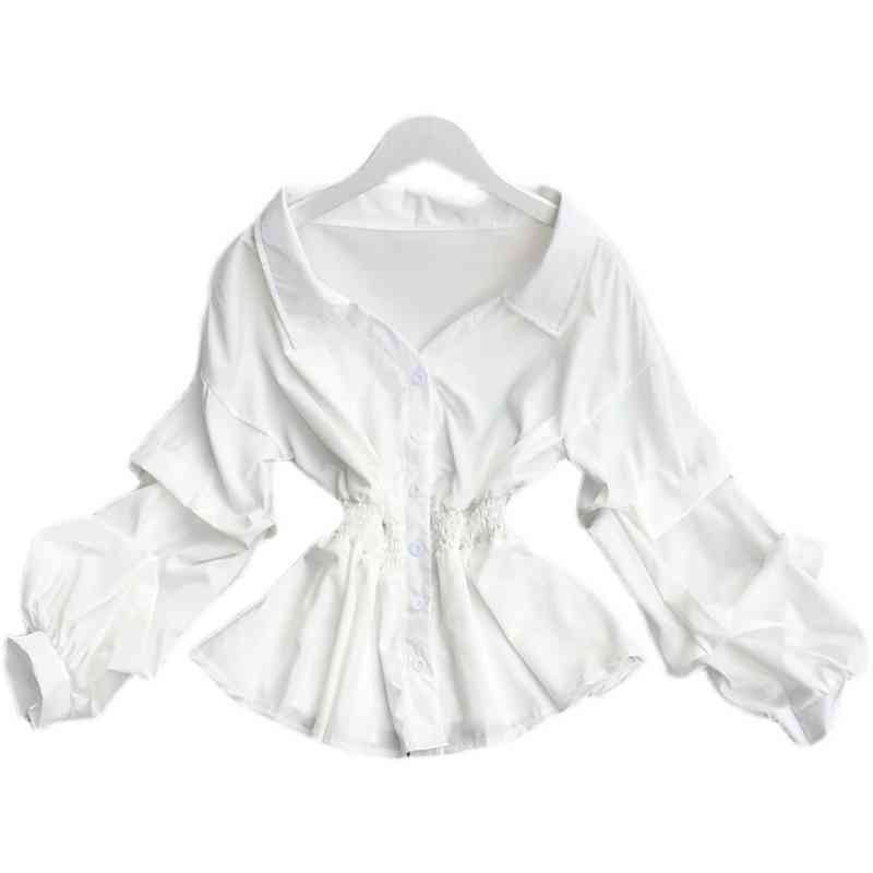 Kimutomo Chic Vintage Striped Blouse Women Hong Kong Style Long Sleeve Slim Waist Single Breasted Shirt Female Summer Fashion 210521