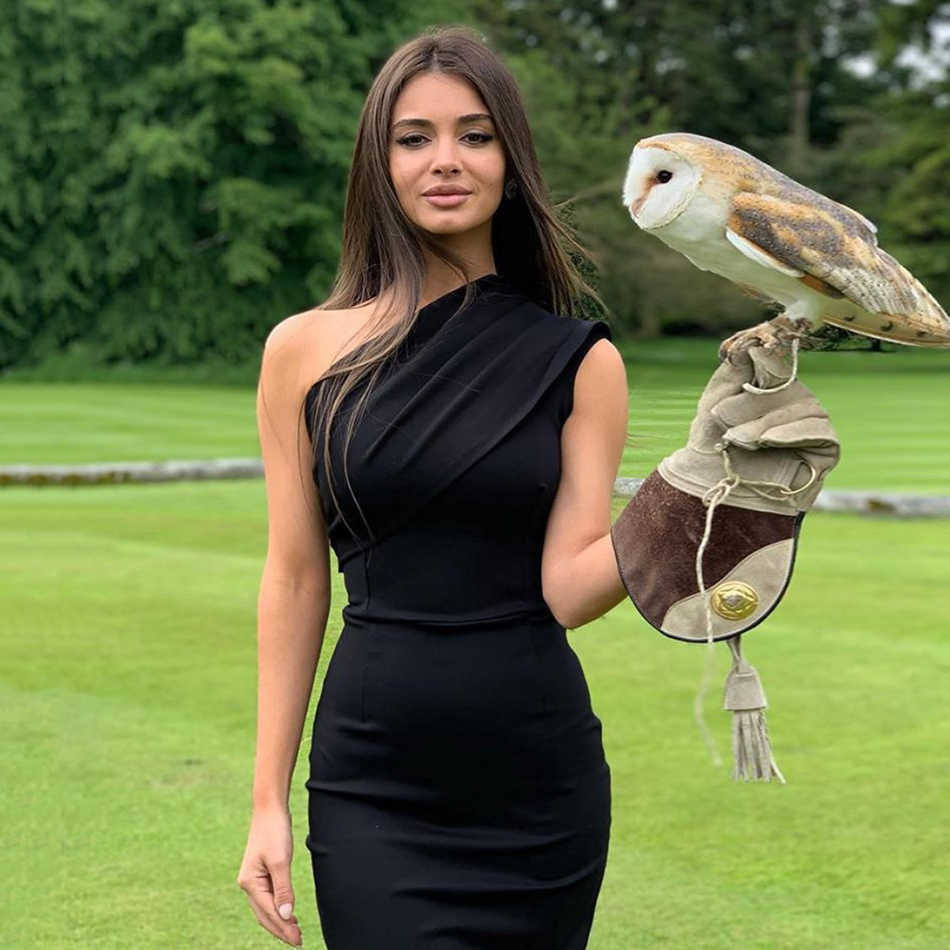 Summer Women's Black Apricot Bandage Bodycon Dress Sexy One Shoulder Sleeveless Skinny Vestidos Split Party Dress 210630