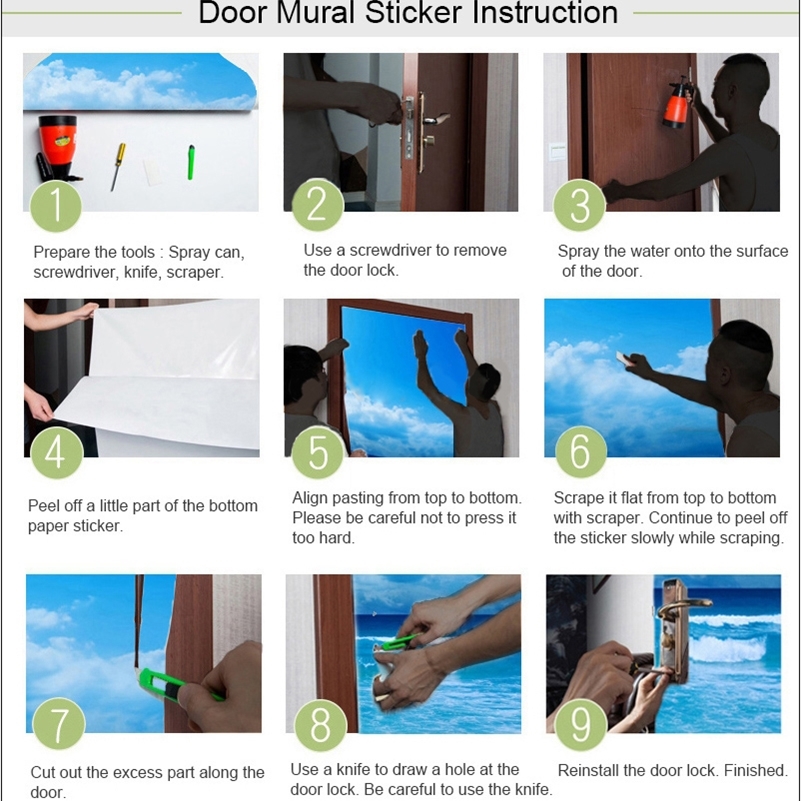 Curio Cabinet Dishes 3D Door Sticker Diy Waterproof Pvc Mural Decor Film Home Door Decoration Modular Print Self-Adhesive Poster 210317