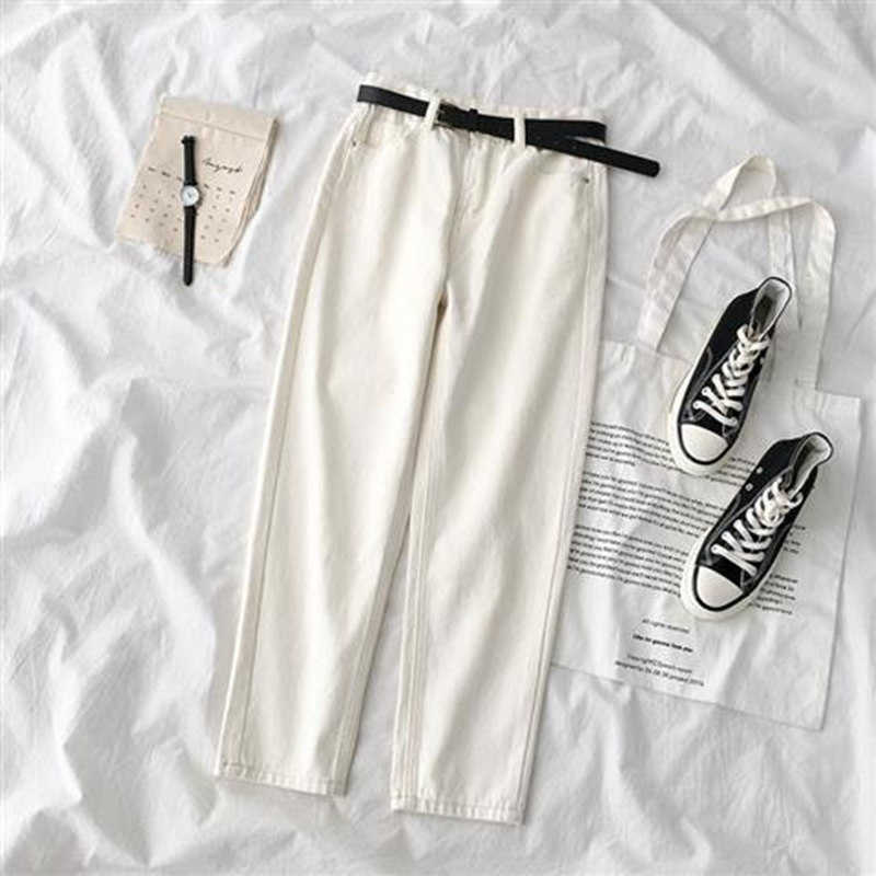 Women Jeans Spring Soild Color Streetwear High Waisted Denim Trousers Girl Loose Casual Straight Pants For Famale With Belt 210922
