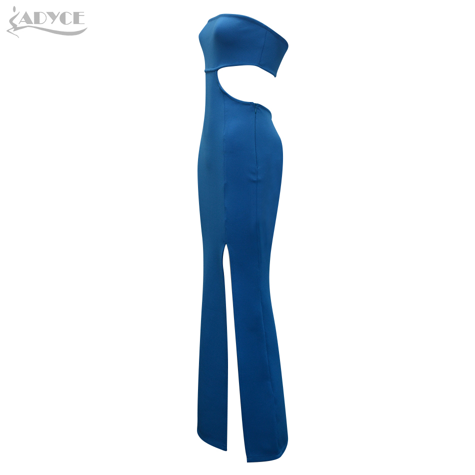 Summer Strapless Hollow Out Bodycon Bandage Dress Sexy Women Sleeveless Blue Club Celebrity Runway Party Dresses 210423