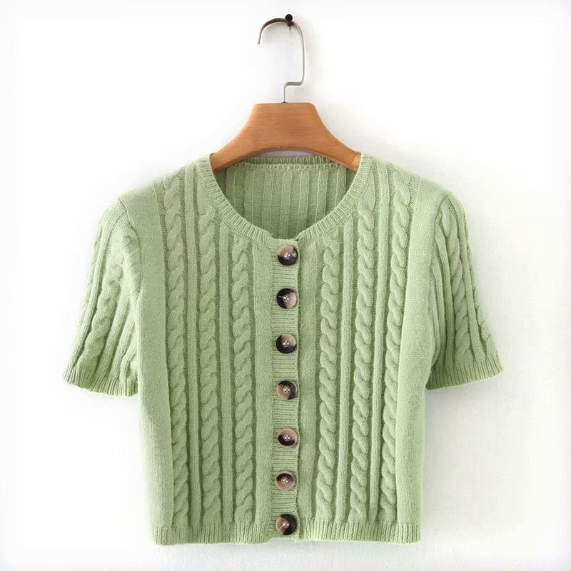 Female crop cardigans women causal soft pink sweater top autumn winter Knitted short sleeve korean 210427