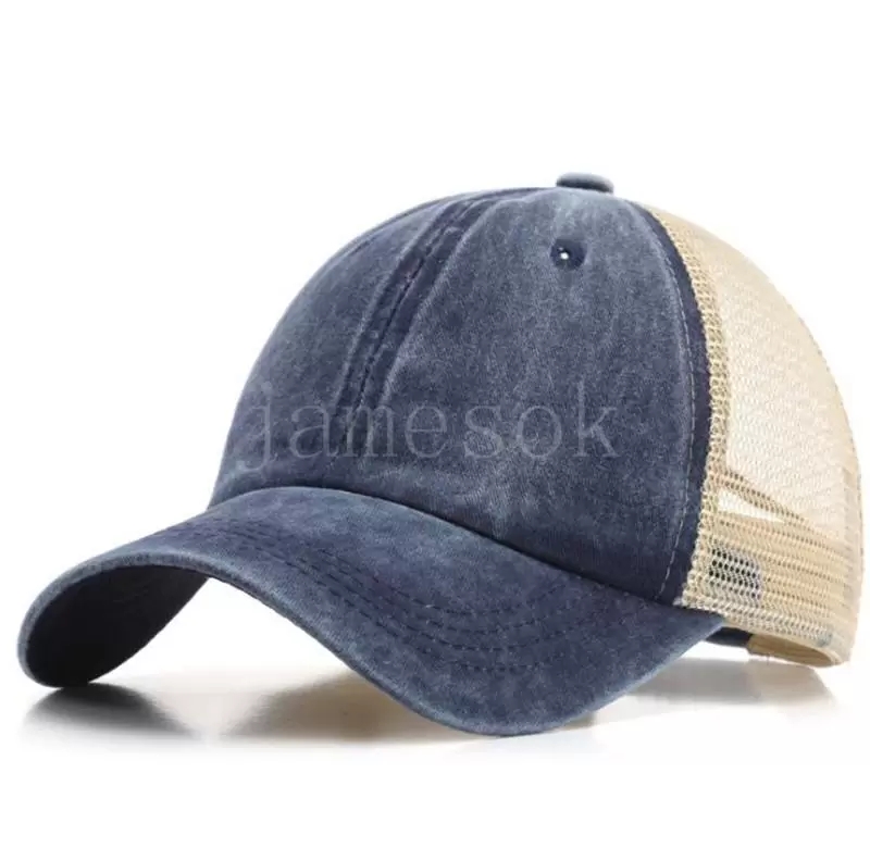 7 Colors Ponytail Hats Men Woman Washed Mesh Baseball Cap Outdoor Sports Adjustable Sun Protection Net Caps DB756