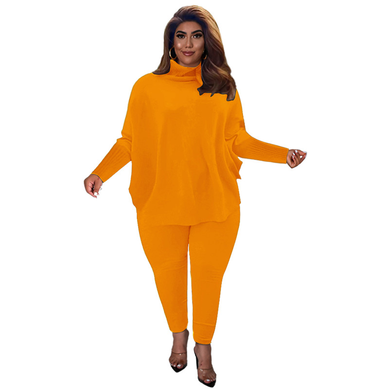 3XL 4XL 5XL Plus Size Knitted Outfits Women Tracksuits Two Piece Set Fall Winter Sweatsuits Puff Sleeve Sweatshirt top Pants Matching Set sportswear