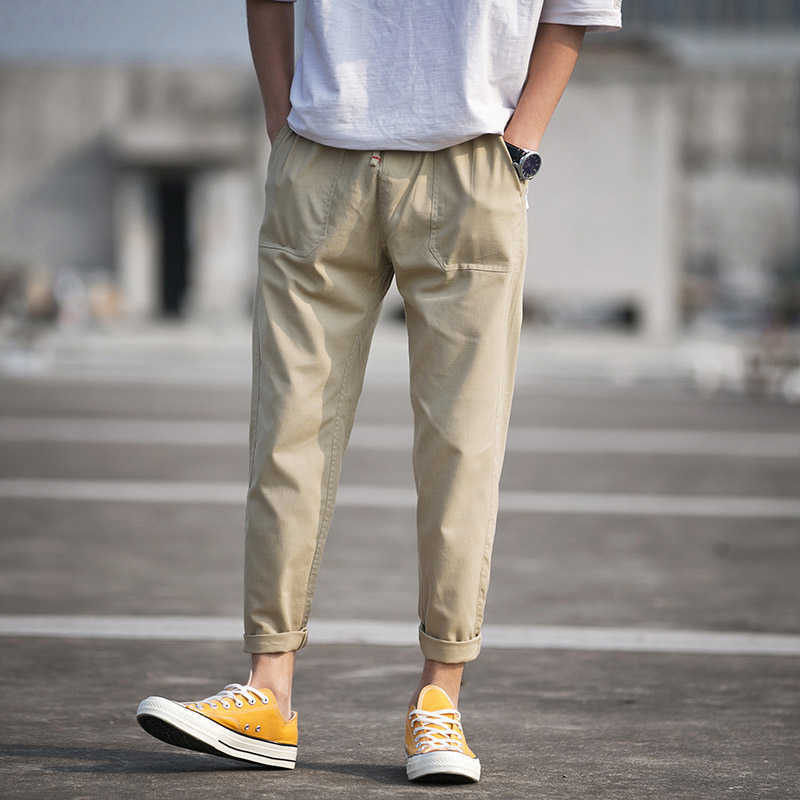 Summer Autumn Korean Fashion Ankle-Length Cotton Linen Pants Men Trousers Black Khaki Joggers Men Harem Pants 5XL 210528