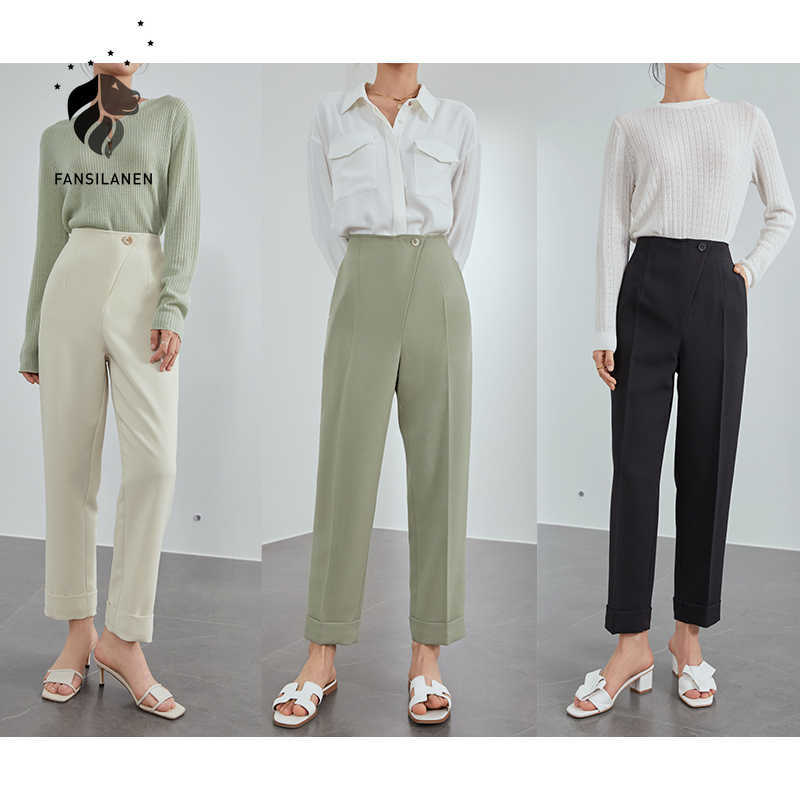 FANSILANEN Casual streetwear suit pants Women black office lady high waist trousers Spring summer straight white 210607, Green
FANSILANEN Casual streetwear suit pants Women black office lady high waist trousers Spring summer straight white 210607, Green