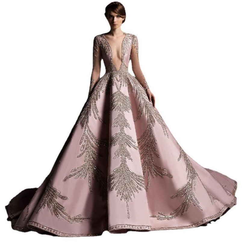 Women Dress Temperament Sequined Party Dresses Long Deep V Neck Sleeve High Waist Ball Gown Plus Size Maxi 210513