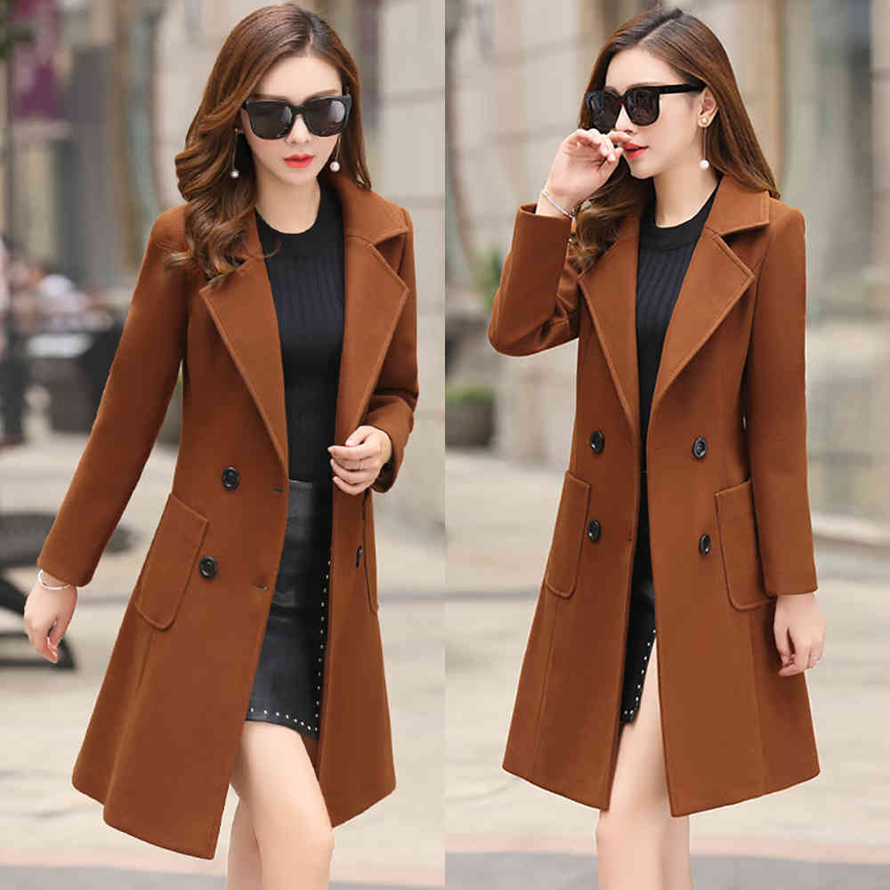 New Autumn Winter Woolen Women Jacket Coat High quality Long Slim Blend Outerwear Female Ladies Wool Coats Jacket Overcoat 200930