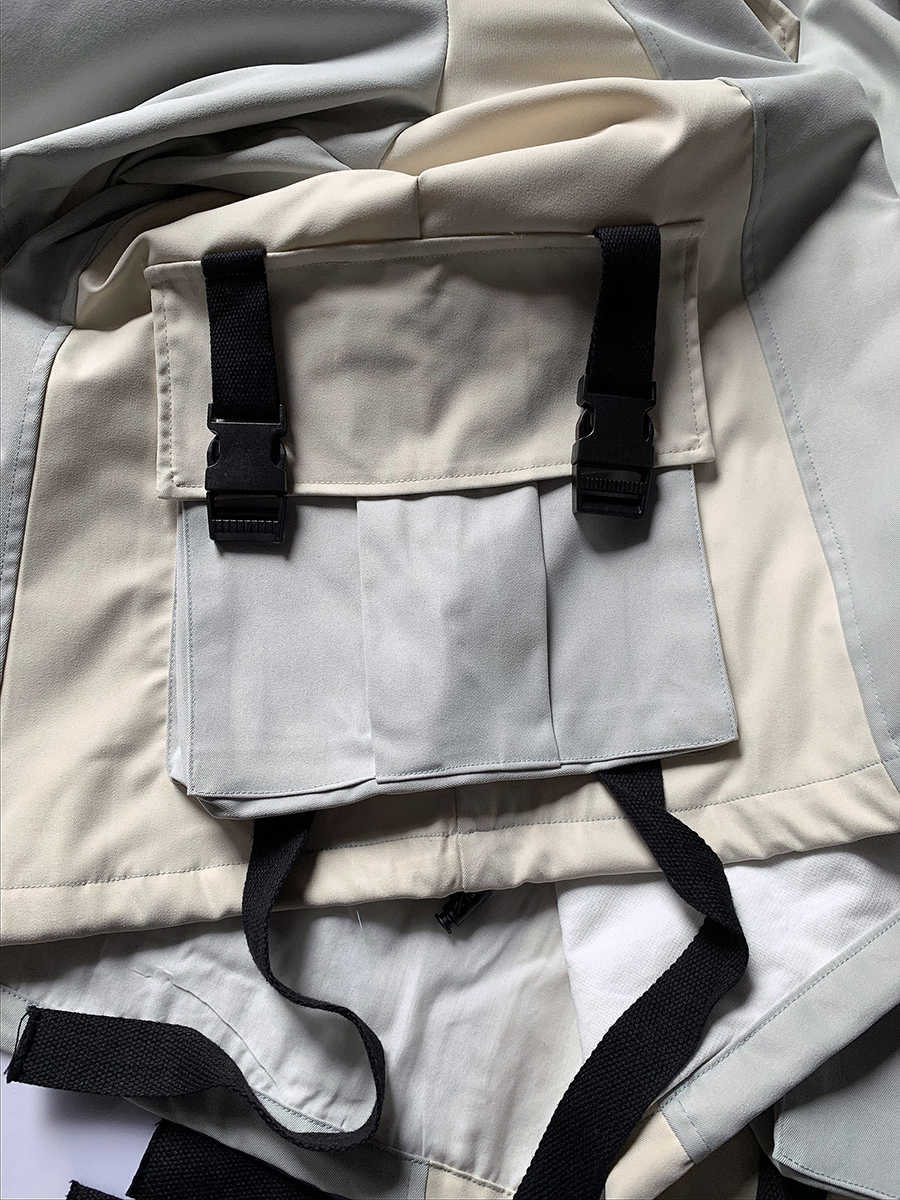 Double Breasted Pockets Turn-Down Collar Anorak Cargo Jacket for Men 210811