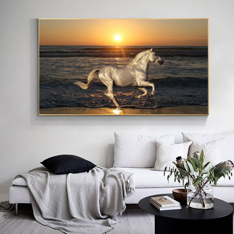 Large Size Sea Landscape Poster Canvas Painting Wall Art Running Horse Picture HD Print For Living Room Study Decor
