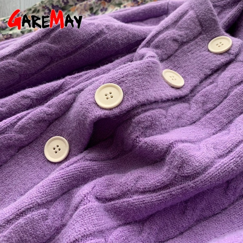 Fashion Slim Ladies Knitted Sweater Long Sleeve Buttons Crop Cardigan Women Short 210428