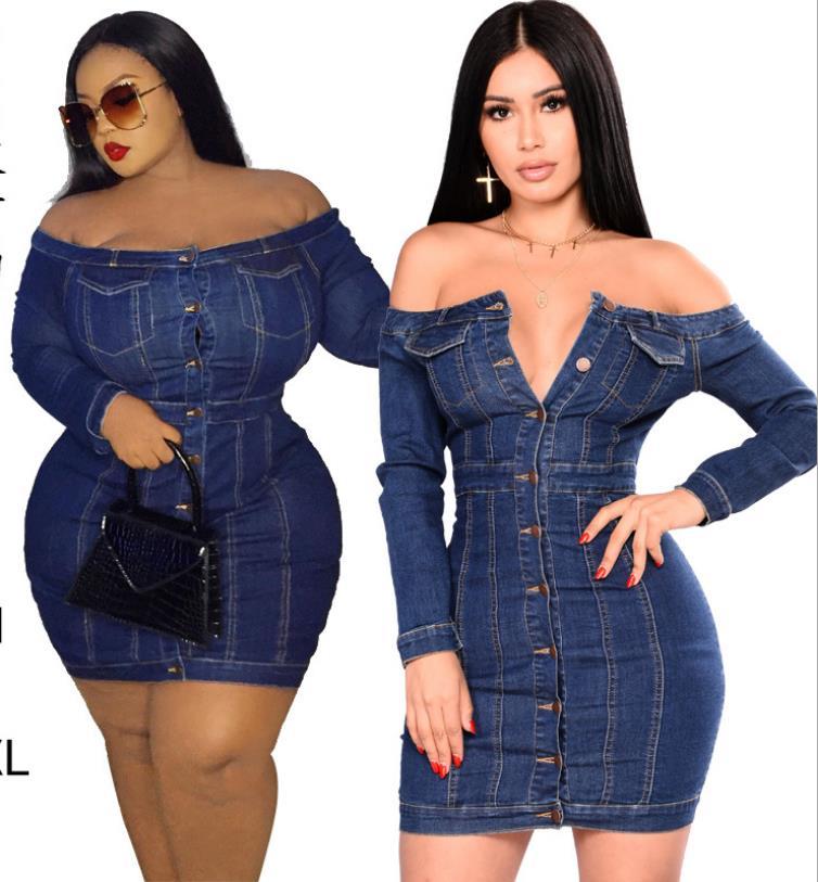 chic design women dresses slash neck bodycon denim dress autumn lady full sleeve single breasted slim waist plus size, Black;gray
chic design women dresses slash neck bodycon denim dress autumn lady full sleeve single breasted slim waist plus size, Black;gray