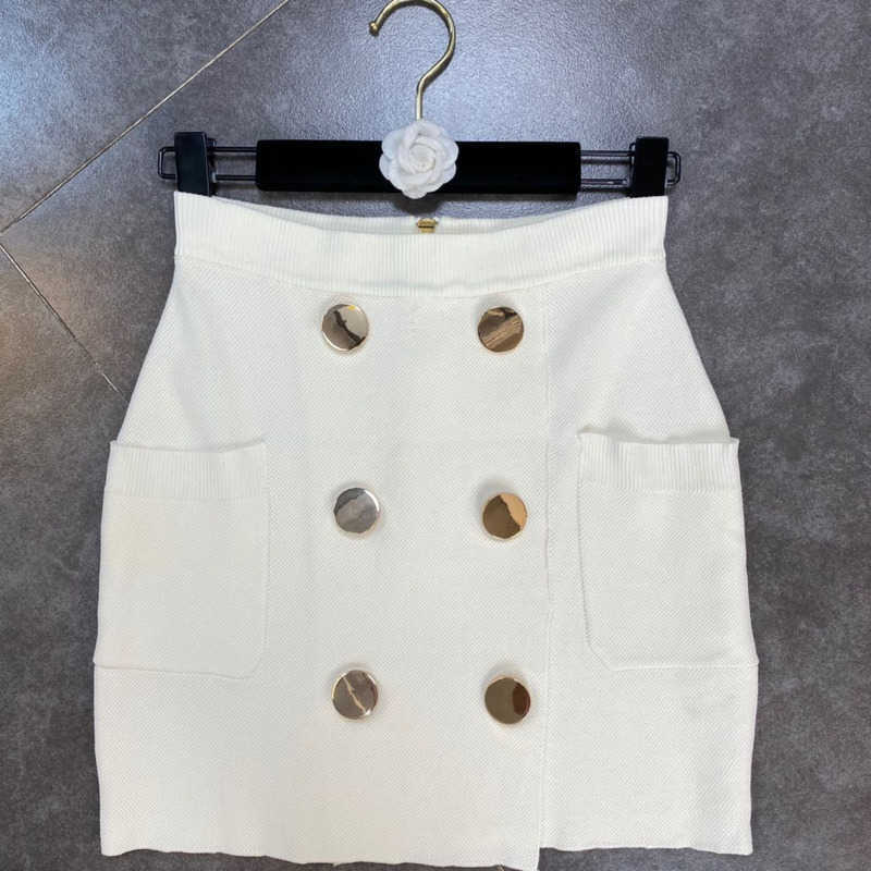 DEAT Women Black knitting Skirt Short lapel short sleeve Two Piece Set Fashion Temperament Spring Summer 11D603 210709