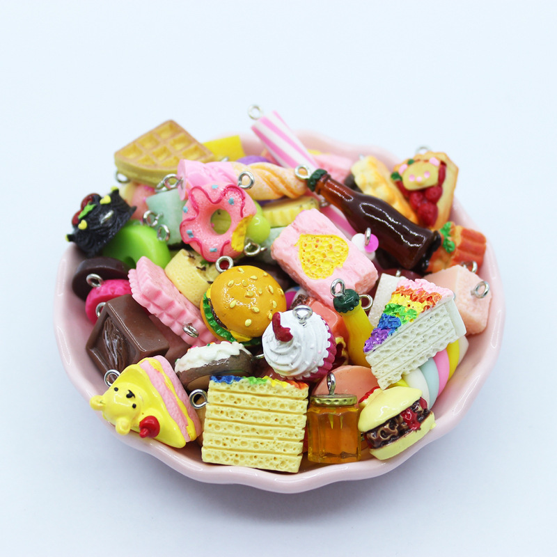100Pcs Lucky Bag Unique Cute Simulated Mini Biscuits Animal Food Resin Charms Pendants For DIY Fashion Jewelry Making C262