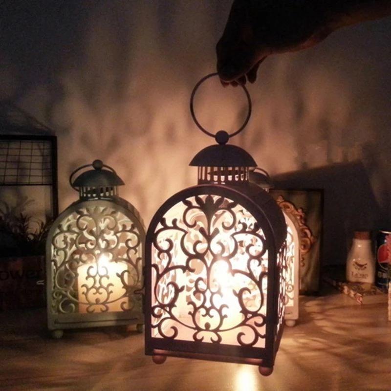Candle Holders Moroccan Style Hollow Candlestick Tealight Holder Carved Flower Hanging Lantern Wedding Home Decor