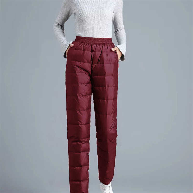 Casual Women's Plus Size Down Pants Fashion Ankle Length Elastic Waist Sweatpants Female Outdoor Windproof Basic Warm Pants 211006