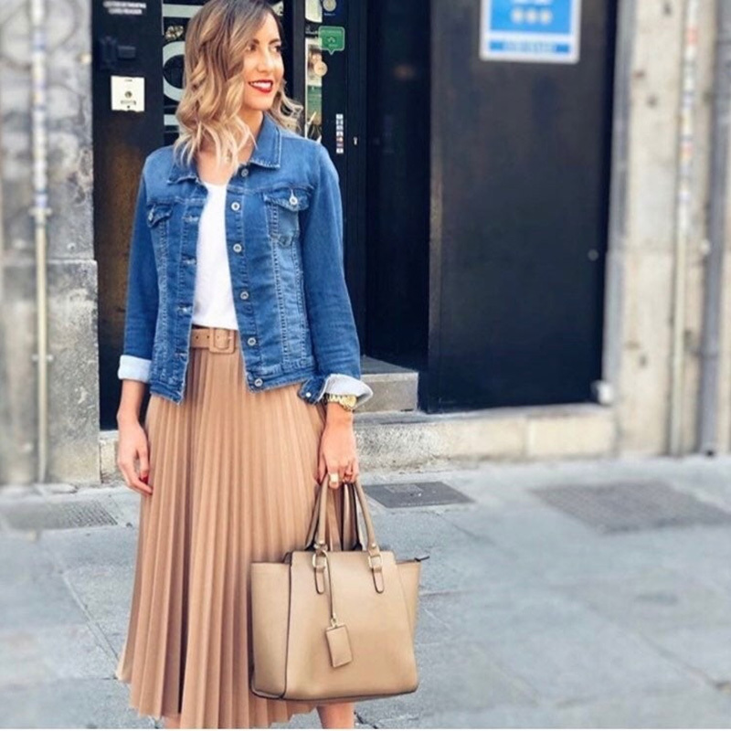 Women Pleated Skirt With Belt High Waist Elegant Vintage A-line Midi Skirts Female 210508