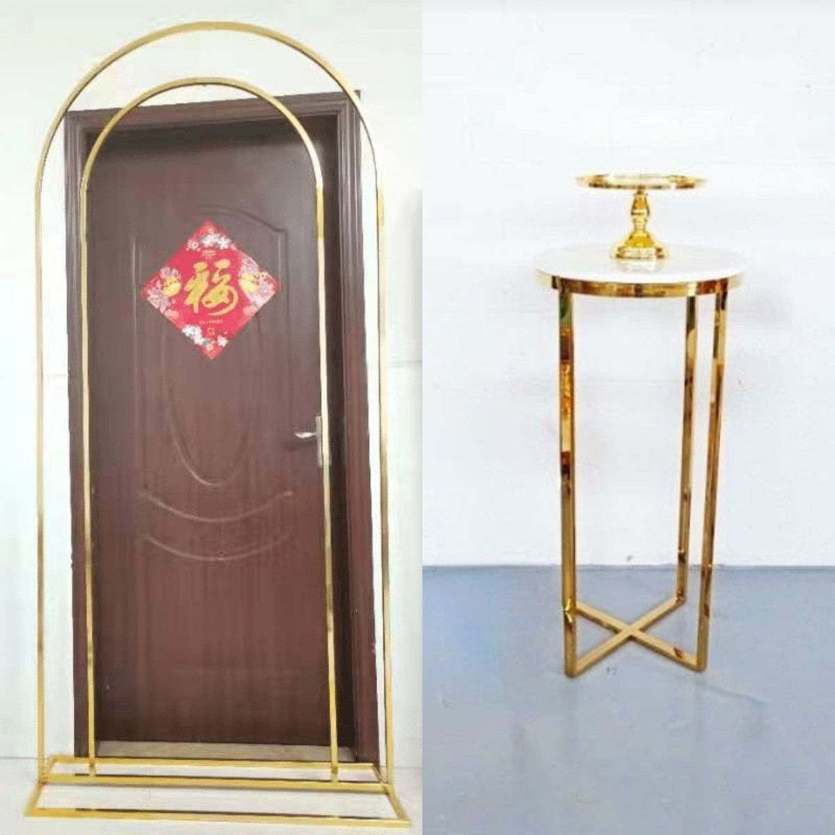 3 PCS Shiny Gold Wedding Backdrops Decoration Plinth Table Birthday Cake Cupcake Dessert Fruit Holder Door Floral Row Arch Flower Balloon Stand DIY Ba