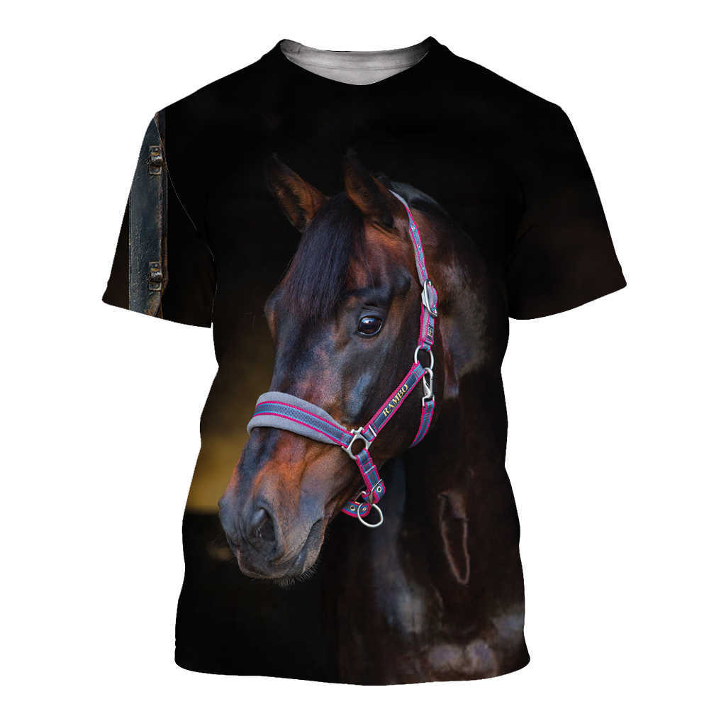 3D Horse Print T Shirt for Boy Comfort eens Summer Funny Animal op Short Sleeve Girl Fashion ops 210629