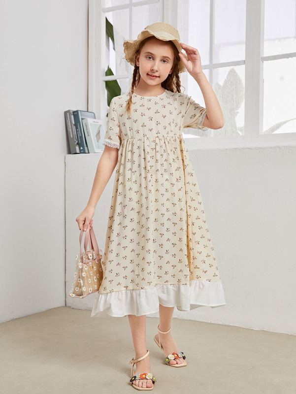 Girls Floral Ruffle Hem Dress SHE