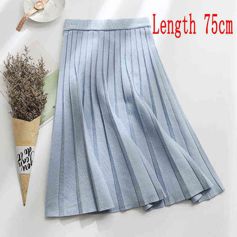 Lucyever Autumn Winter Thick Knitted Skirt Women Fashion High Waist Pleated Midi Skirts Female Elegant Chic A Line Skirt 211119