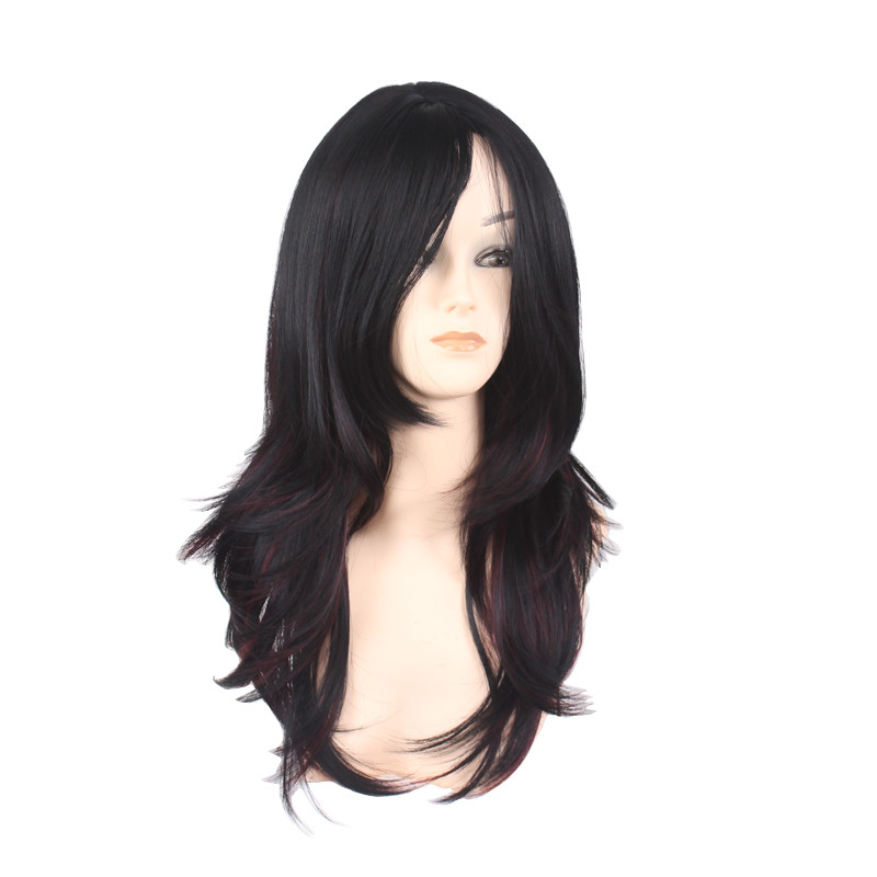 WoodFestival women long straight wig brown black blonde mixed color hair wigs heat resistant synthetic fiber wigs
