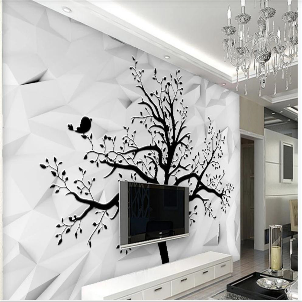 3d landscape wallpaper Modern minimalist three-dimensional space black and white relief tree art background wall