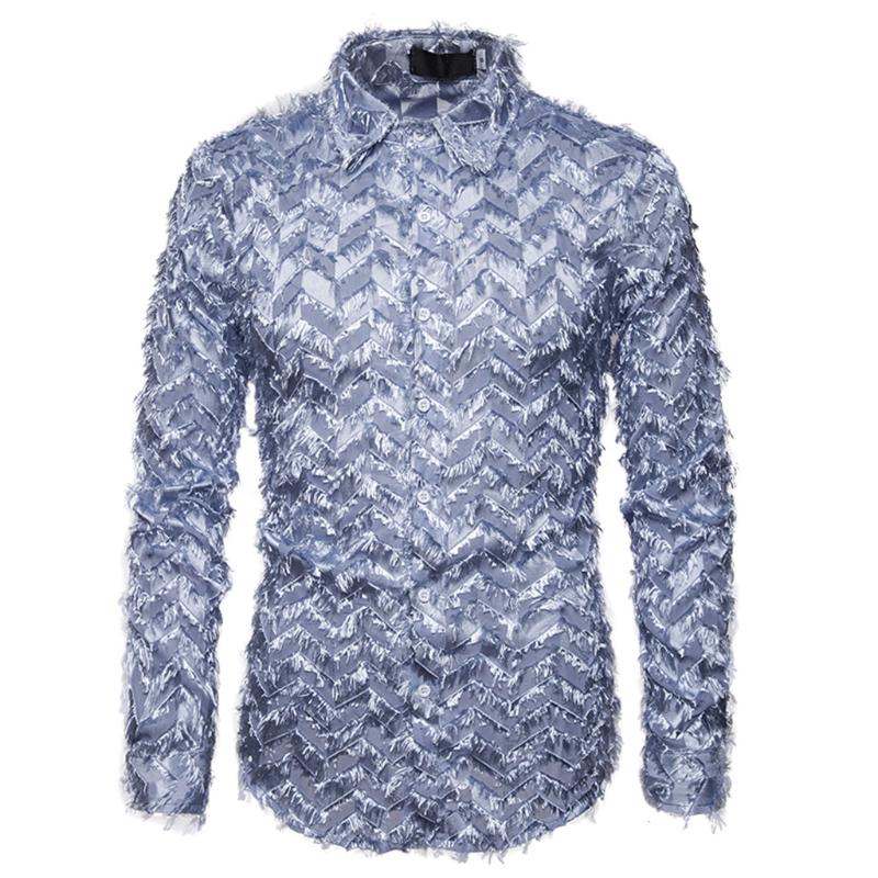 Fashion Men Shirts Vintage Floral Plume Long Sleeve Loose Luxury Designer Man Clothing Black White Casual Men's